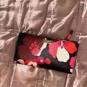 Kate Spade Pink Black and Red Floral Wallet